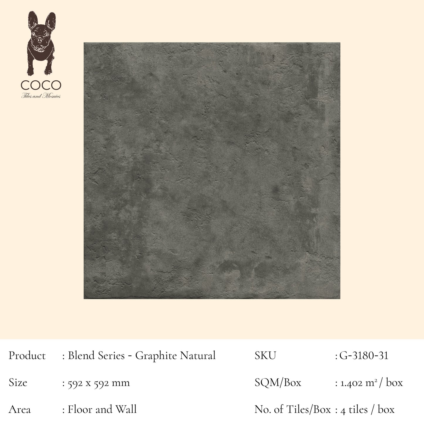 Blend Series - Graphite Natural 592x592mm Porcelain Tile