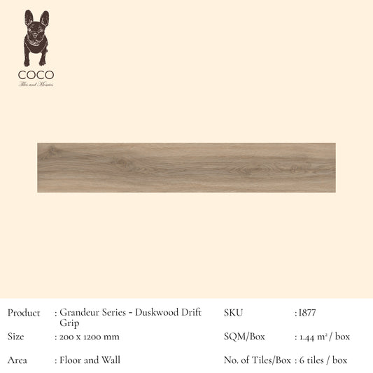Grandeur Series - Duskwood Drift Grip 200x1200mm Porcelain Tile