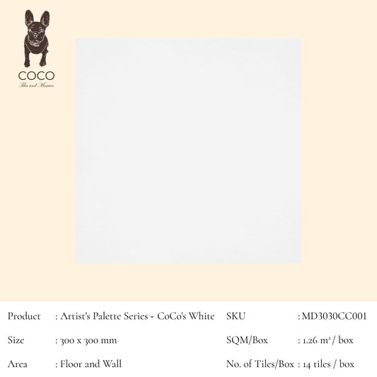 Artist's Palette Series - CoCo's White 300x300mm Ceramic Tile