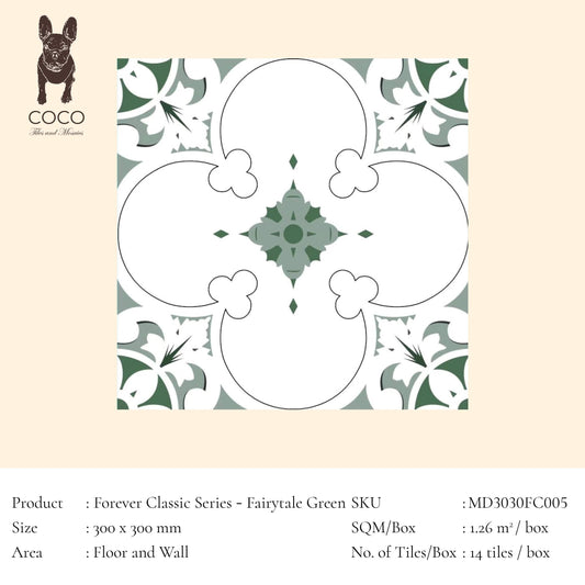 Full-Size Sample - Forever Classic Series - Fairytale Green 300x300mm Ceramic Tile