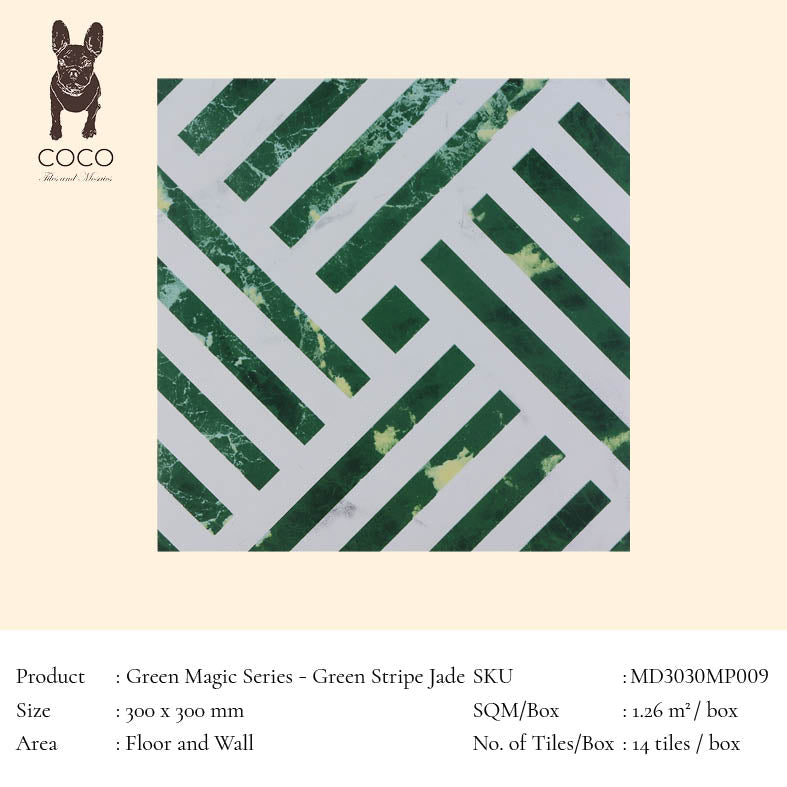 Green Magic Series - Green Stripe Jade 300x300mm Ceramic Tile