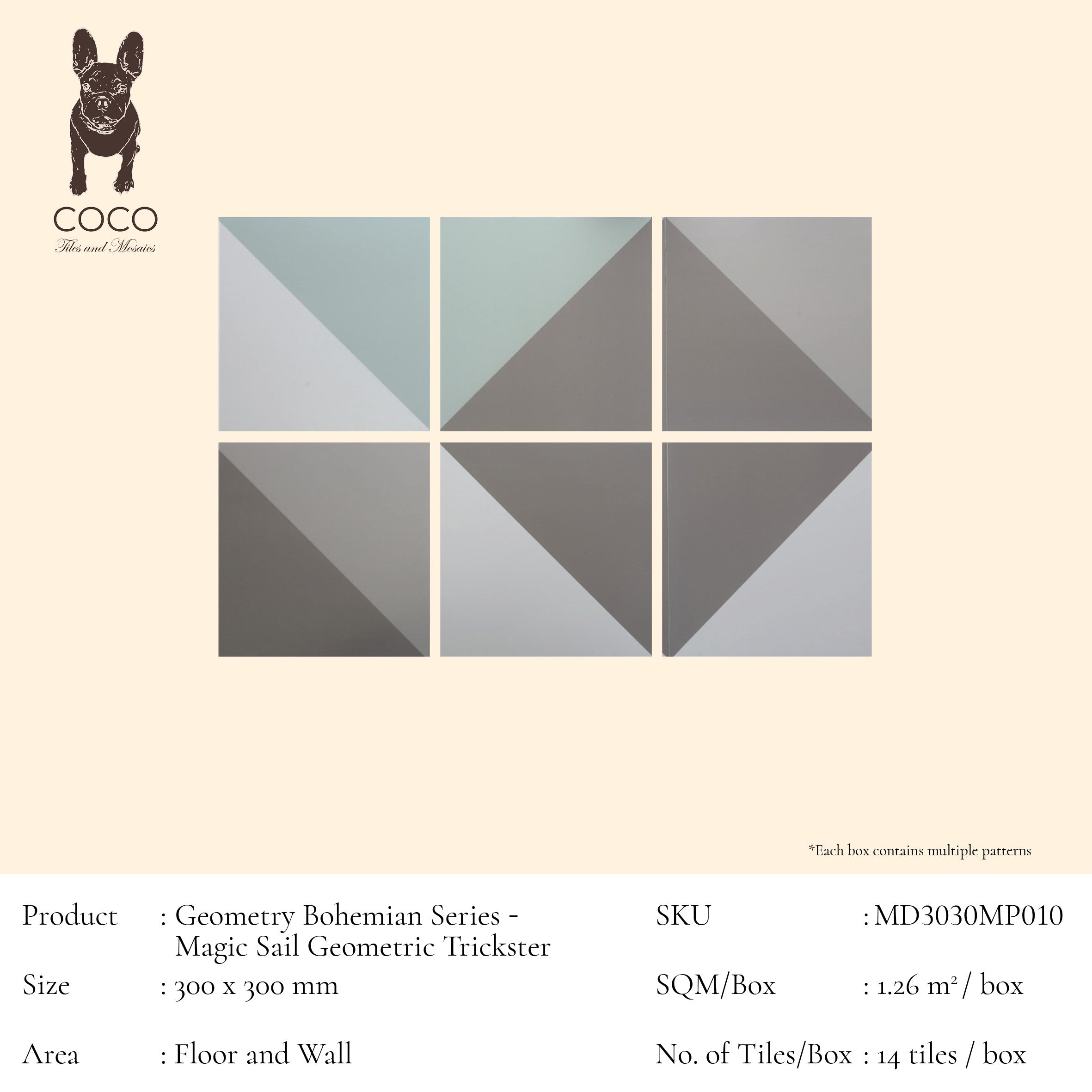 Geometry Bohemian Series - Magic Sail Geometric Trickster 300x300mm Ceramic Tile