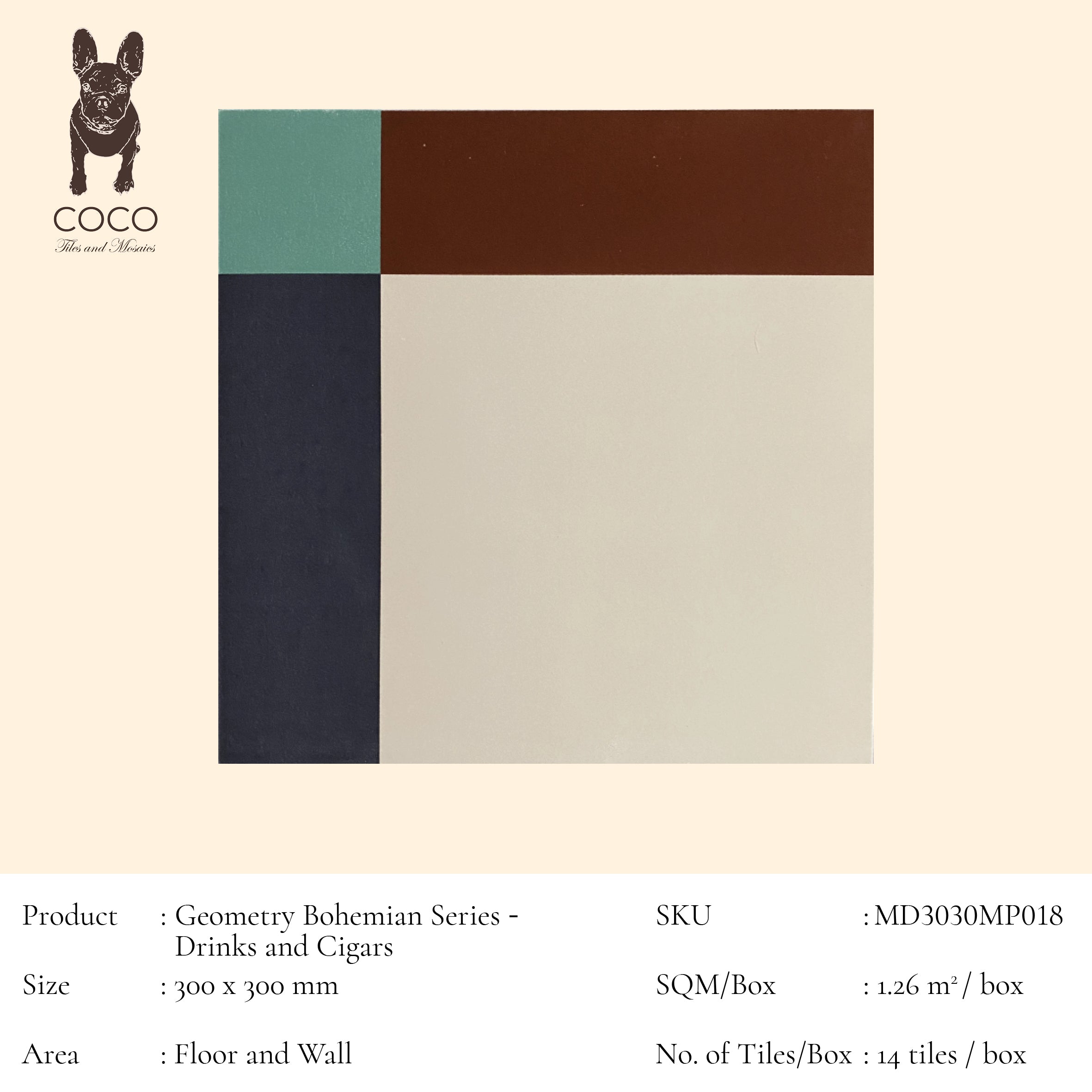 Geometry Bohemian Series - Drinks and Cigars 300x300mm Ceramic Tile