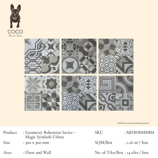 Geometry Bohemian Series - Magic Symbols Urban 300x300mm Ceramic Tile