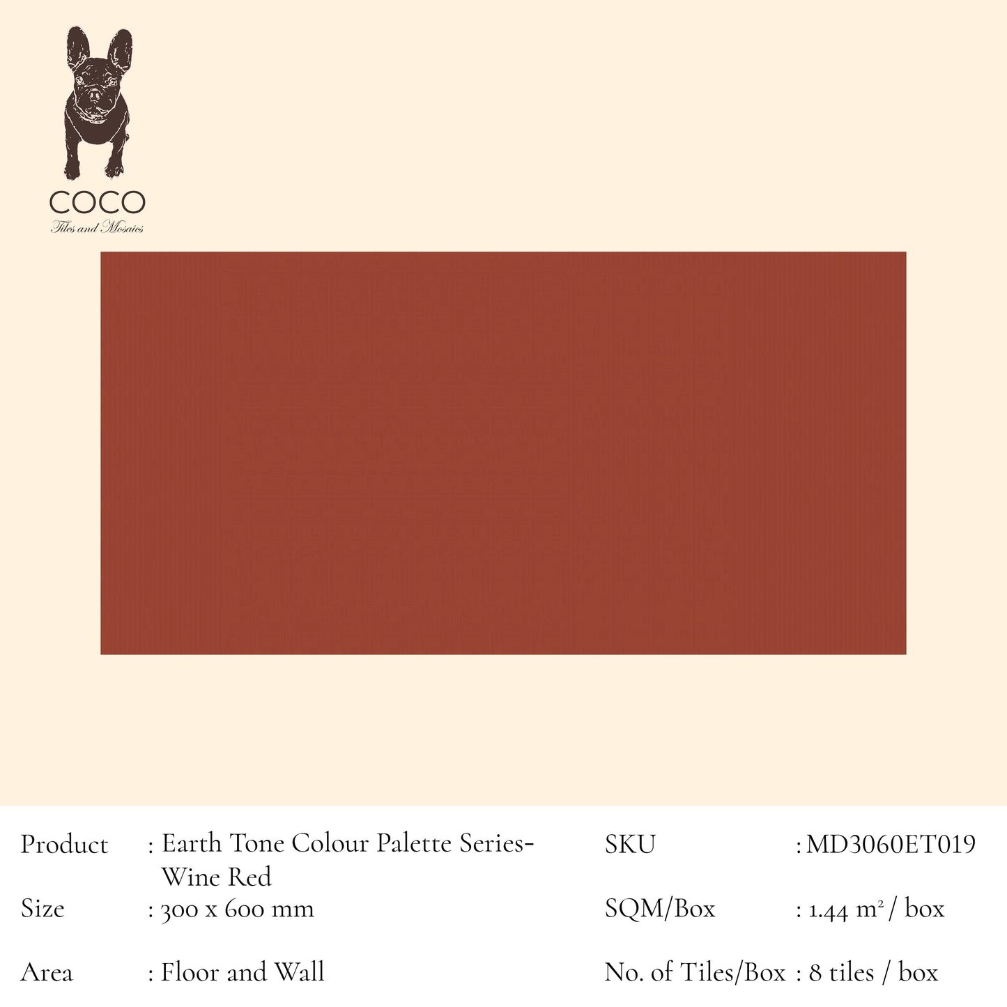 Earth Tone Colour Palette Series - Wine Red 300x600mm Ceramic Tile