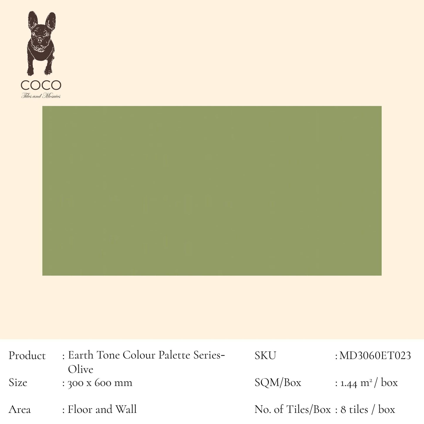 Cut Sample - Earth Tone Colour Palette Series - Olive 300x600mm Ceramic Tile (Cut Size: Approx. 100x300 mm)