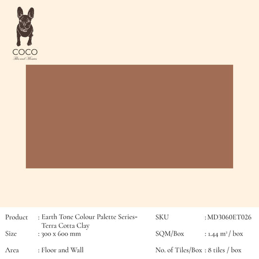 Earth Tone Colour Palette Series - Terra Cotta Clay 300x600mm Ceramic Tile