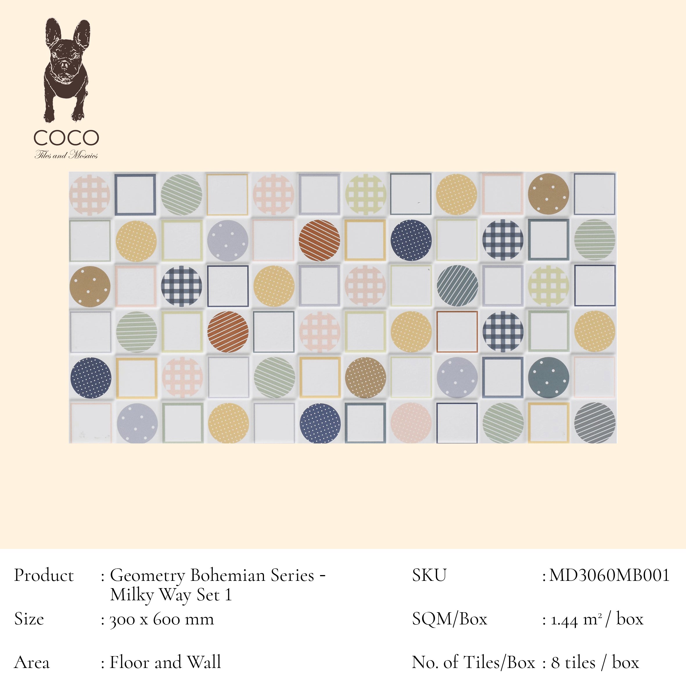 Geometry Bohemian Series - Milky Way Set 1 300x600mm Ceramic Tile