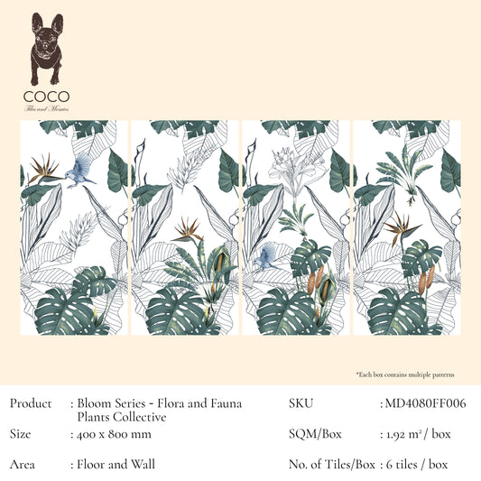 Bloom Series - Flora and Fauna Tropical Plants Collective 400x800mm Ceramic Tile
