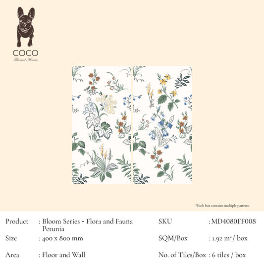 Bloom Series - Flora and Fauna Petunia 400x800mm Ceramic Tile