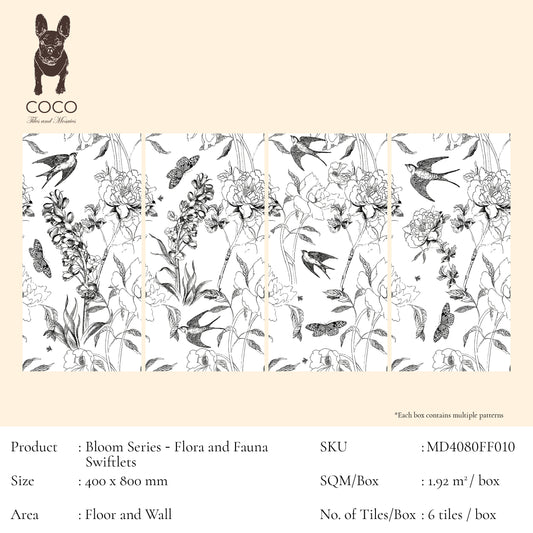 Bloom Series - Flora and Fauna Swiftlets 400x800mm Ceramic Tile
