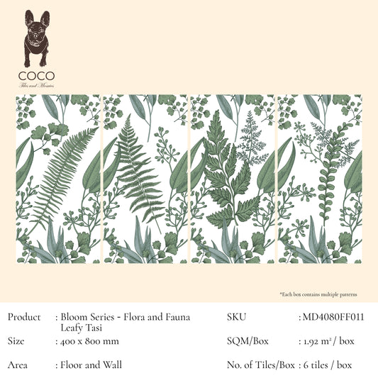 Bloom Series - Flora and Fauna Leafy Tasi 400x800mm Ceramic Tile