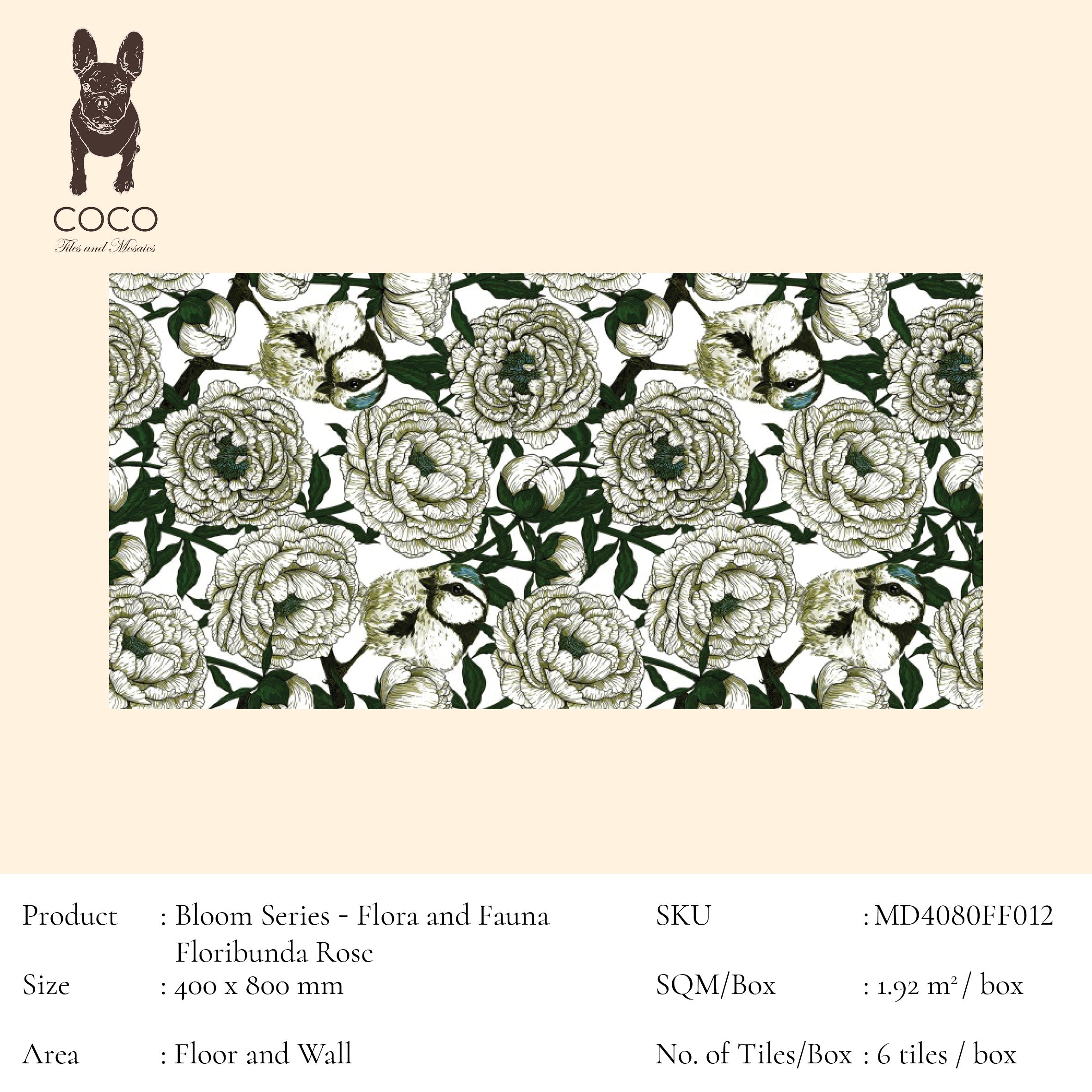 Bloom Series - Flora and Fauna Floribunda Rose 400x800mm Ceramic Tile