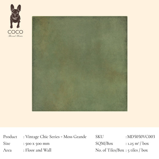 Cut Sample - Vintage Chic Series - Moss Grande 500x500mm Ceramic Tile (Sample Size: Approx. 300x300 mm)