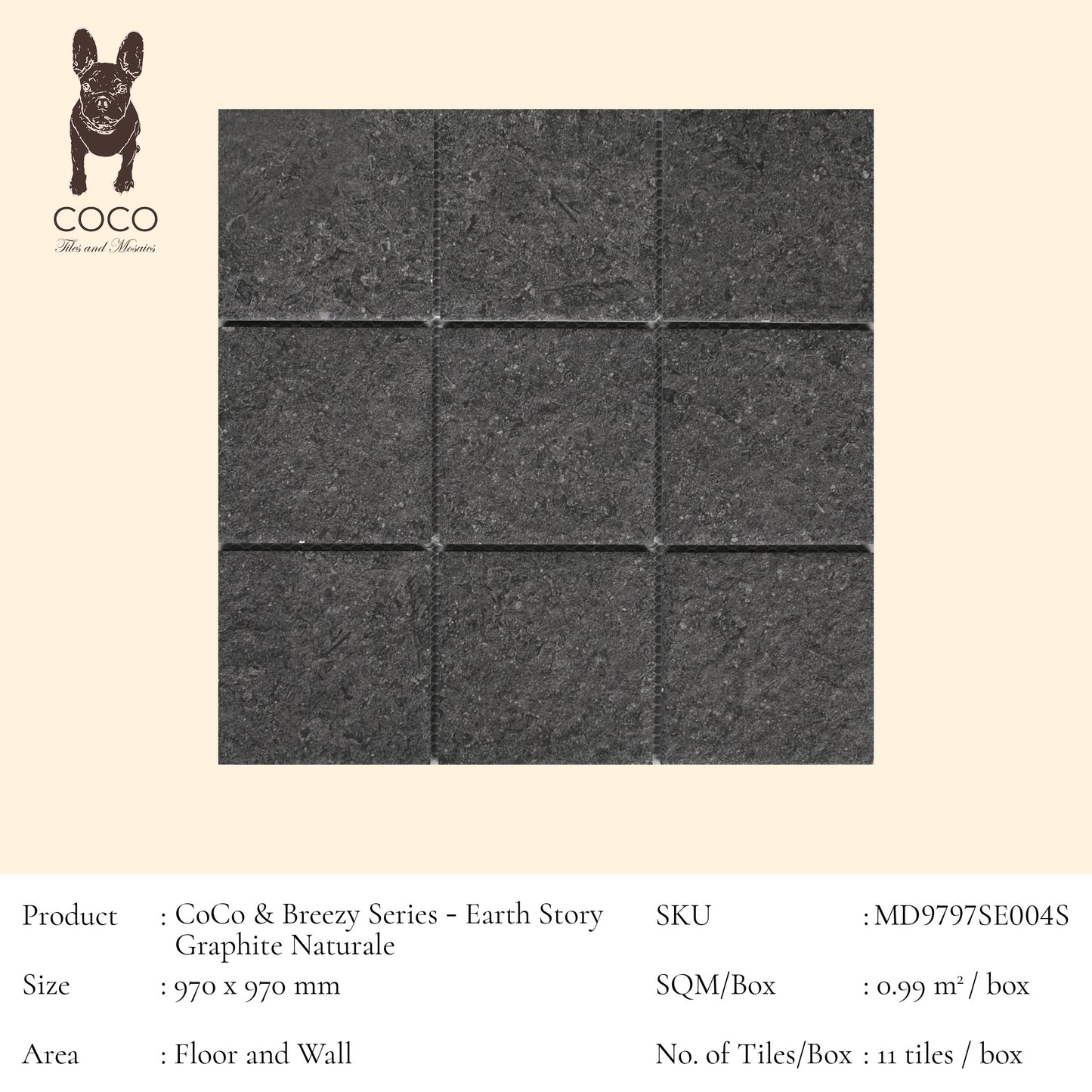 Earth Story Series - Graphite Naturale 97x97mm Mosaic Tile