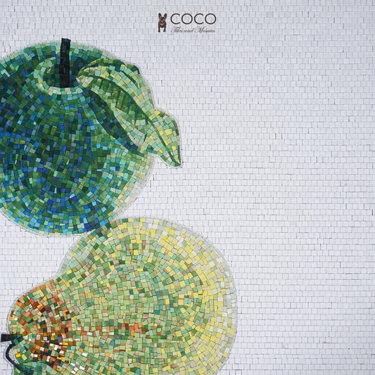 Glass Tile Fruit Mosaic -Mosaic Apple & Pear Wall Art