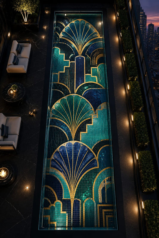 Gilded Metropolis - Art Deco Glass Pool Mosaic Art