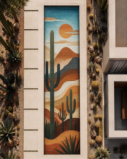 Desert Ember - Cactus Sunset Glass Pool Mosaic Art