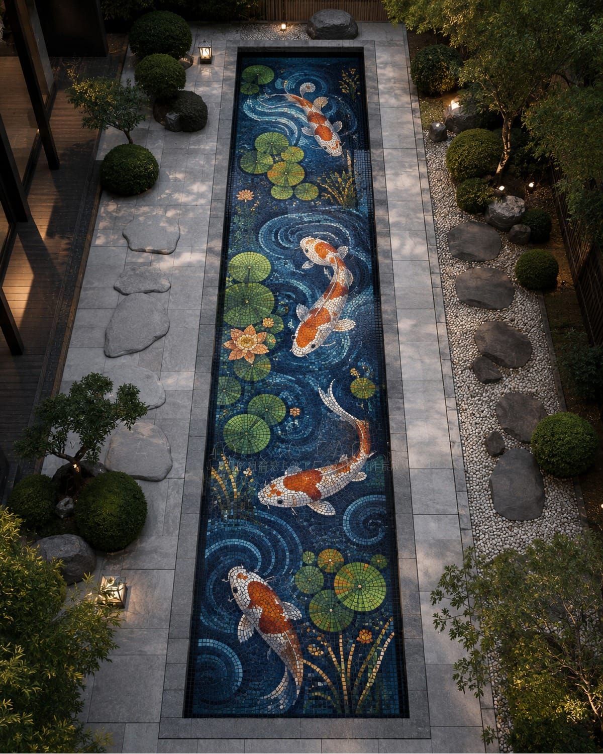 Koi Ripple Garden - Japanese Glass Pool Mosaic Art