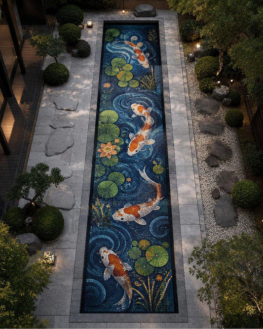 Koi Ripple Garden - Japanese Glass Pool Mosaic Art