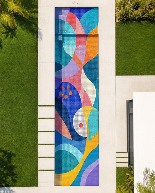 Chromatic Current - Contemporary Abstract Glass Pool Mosaic Art
