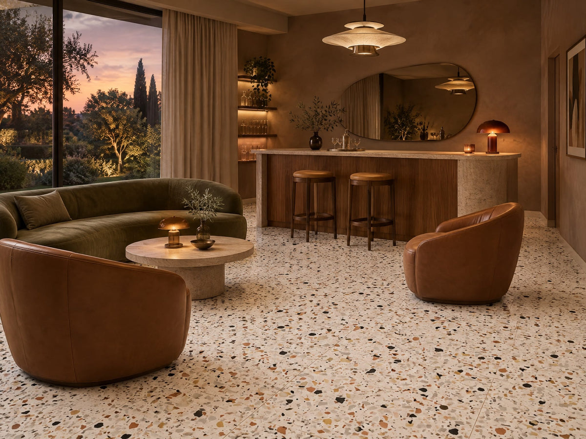 Autumn Leaf terrazzo-look tile in a cocktail lounge