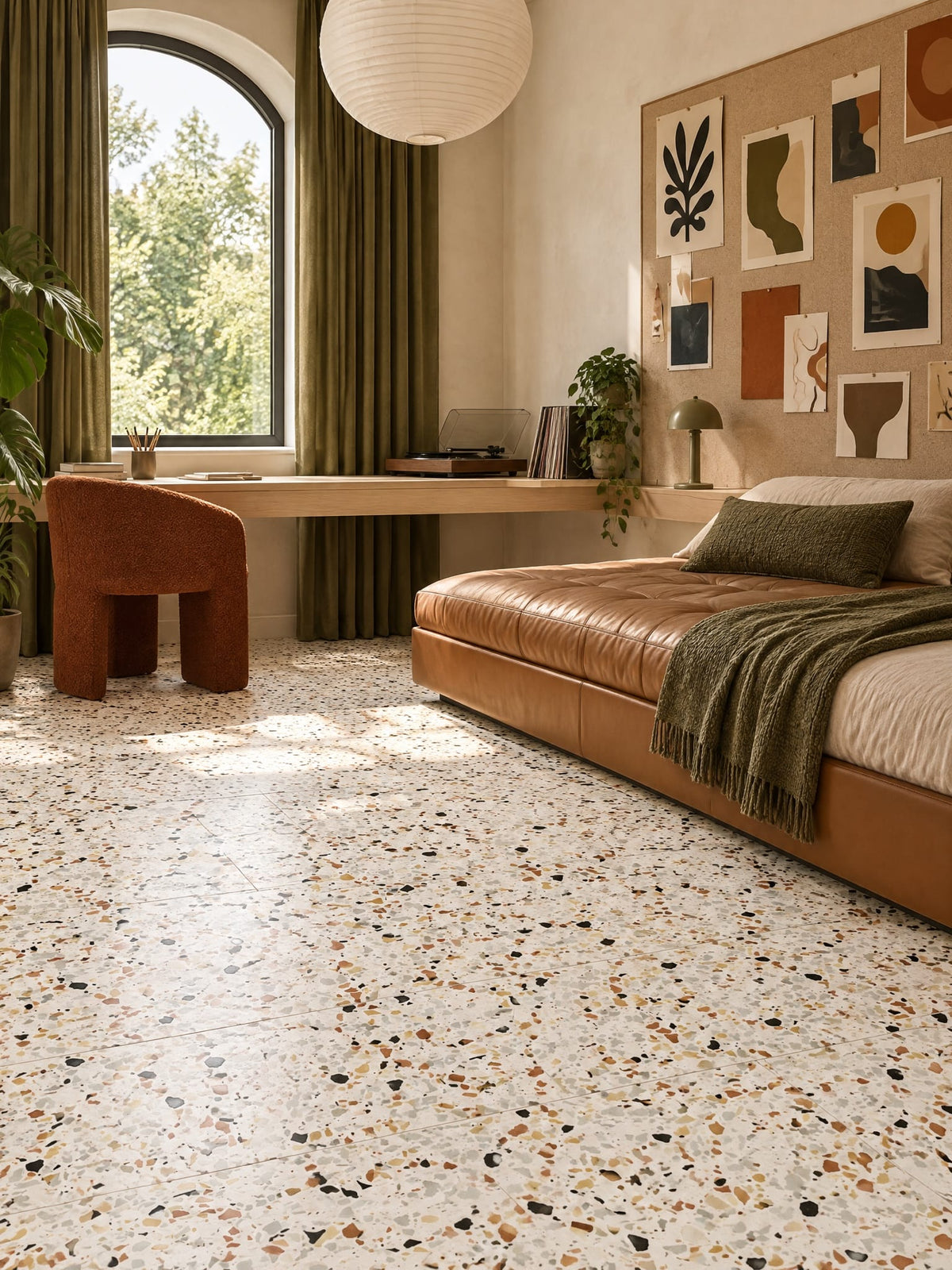 Autumn Leaf terrazzo-look tile in a teen bedroom