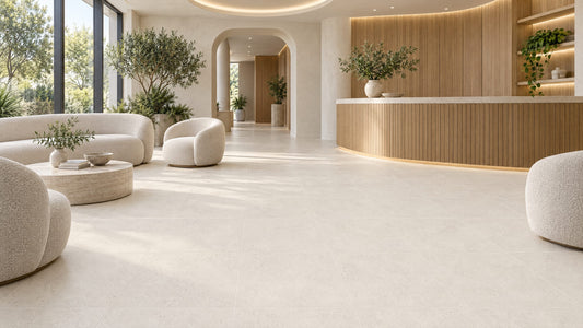 City Impression Ivory P4 Matt 600x600mm porcelain tile — commercial interior look