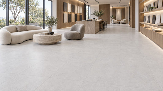 City Impression Mist P4 Matt 600x600mm porcelain tile — commercial interior look