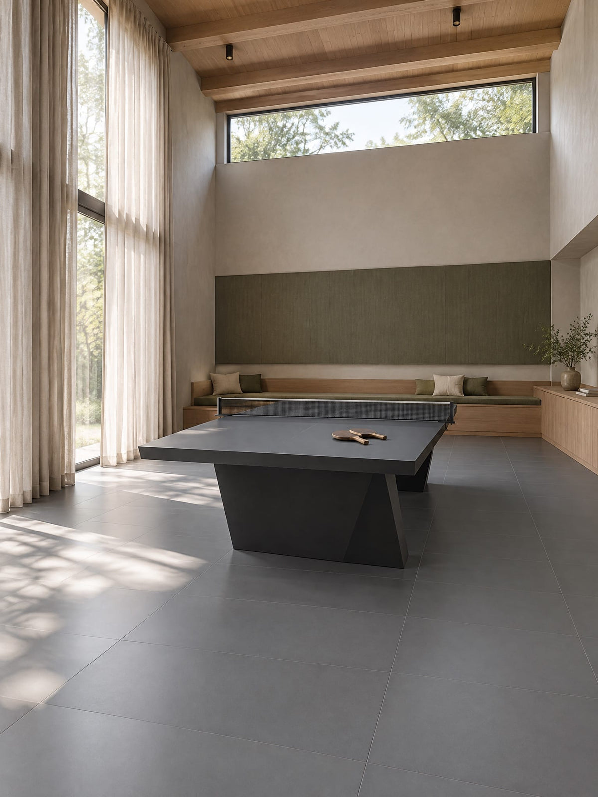 Cityscape tile in a table tennis pavilion