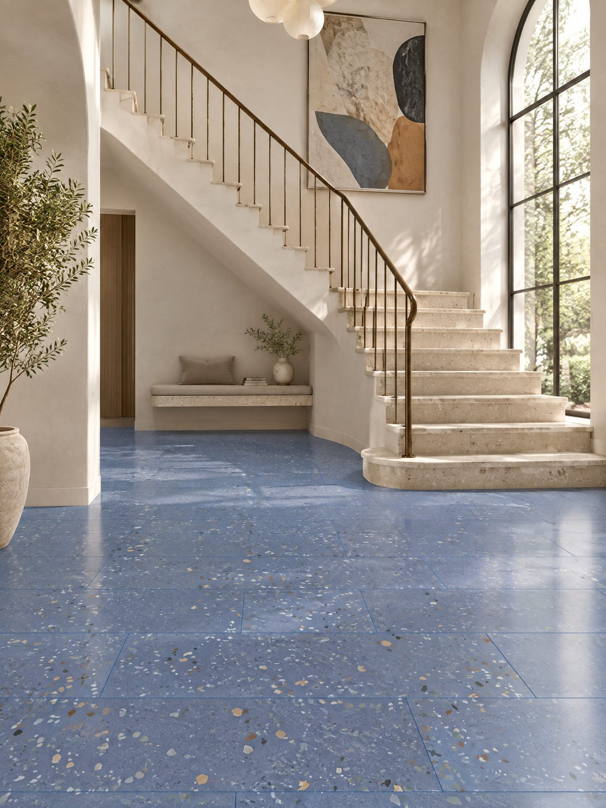 Cool Days tile interior look — stair hall