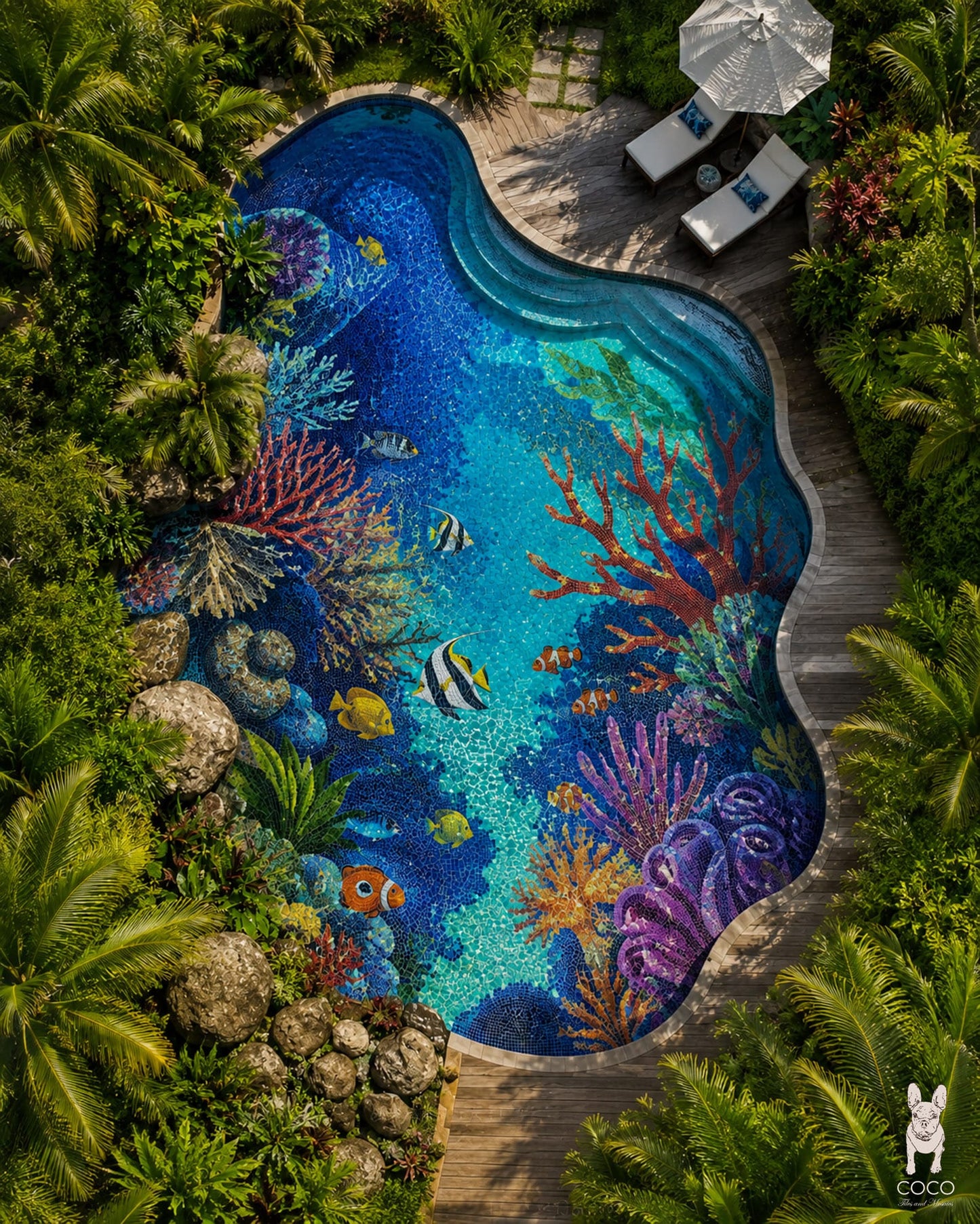 Coral Kingdom - Tropical Reef Porcelain Pool Mosaic Art