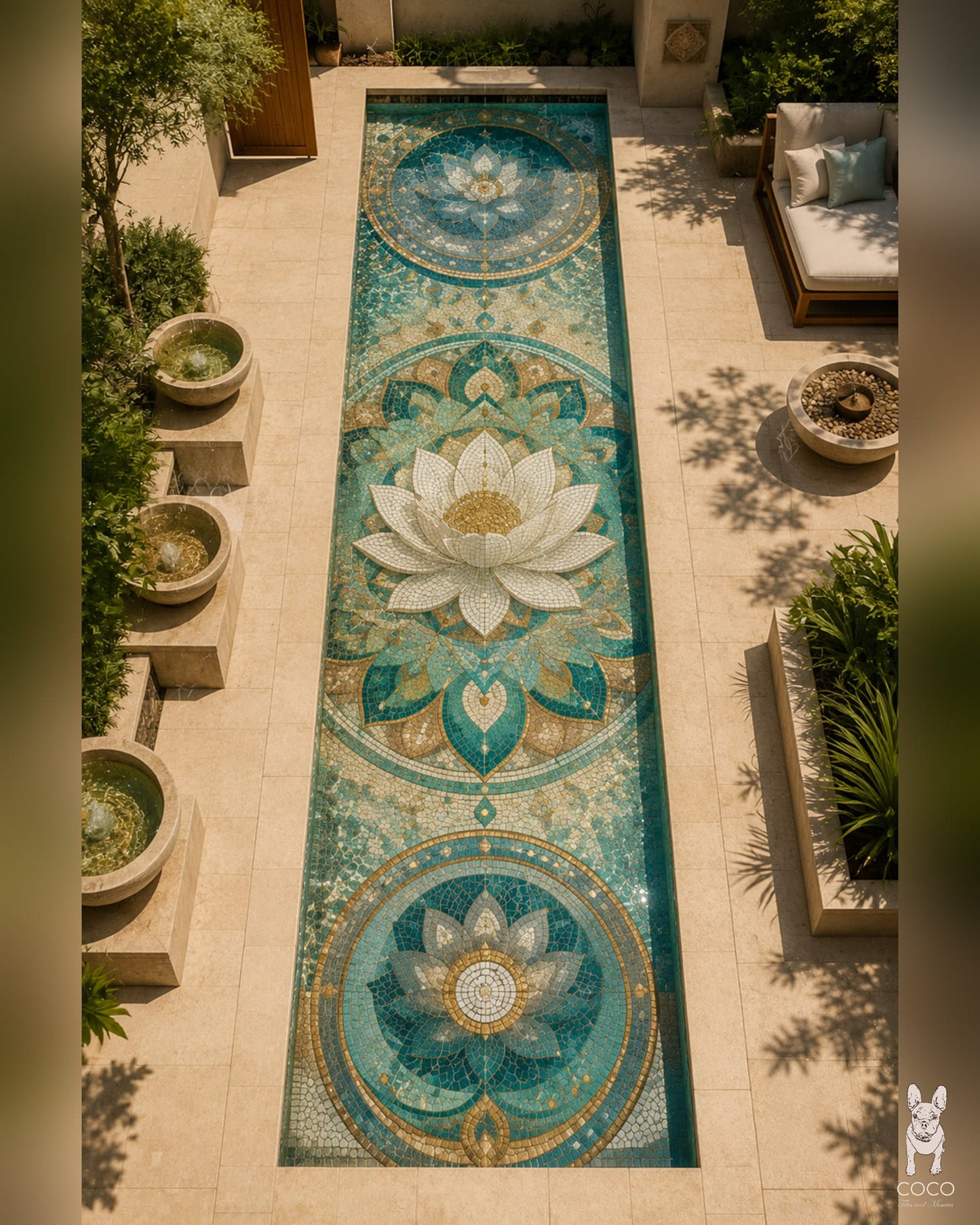 Lotus Meridian - Botanical Mandala Glass Pool Mosaic Art