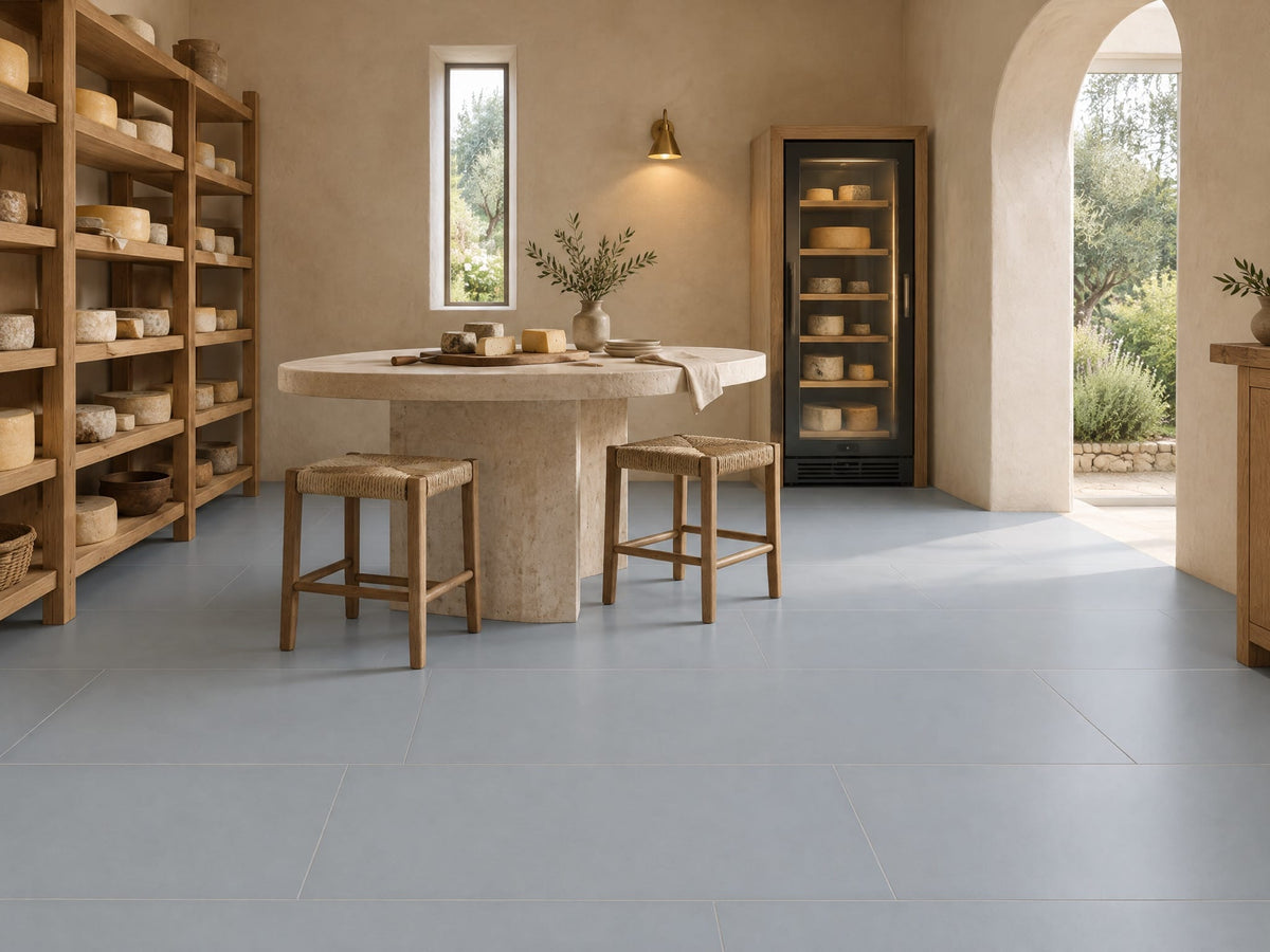 Georgian Grey tile in a home cheese aging room