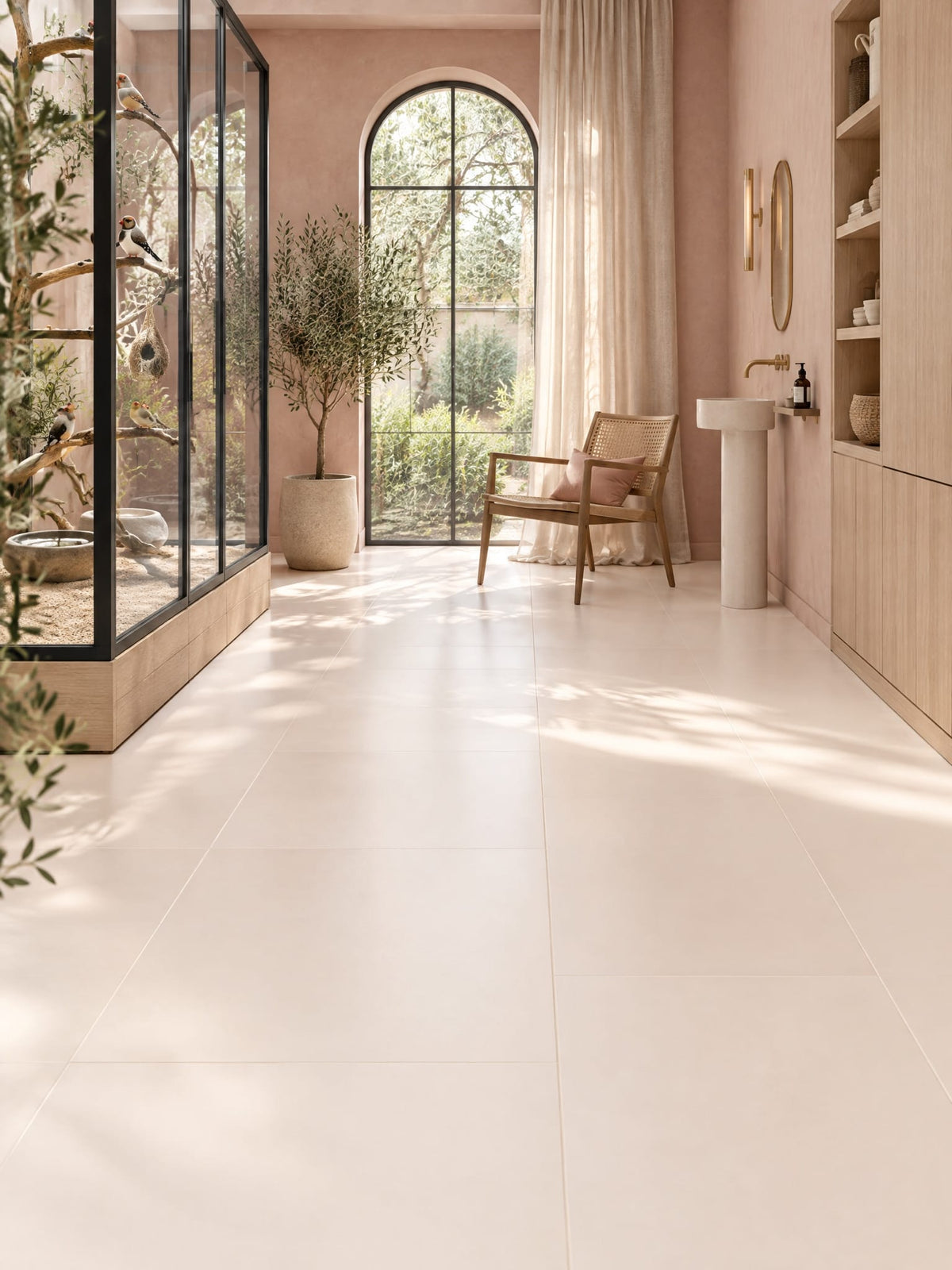 Hint of Rose tile in a private aviary room
