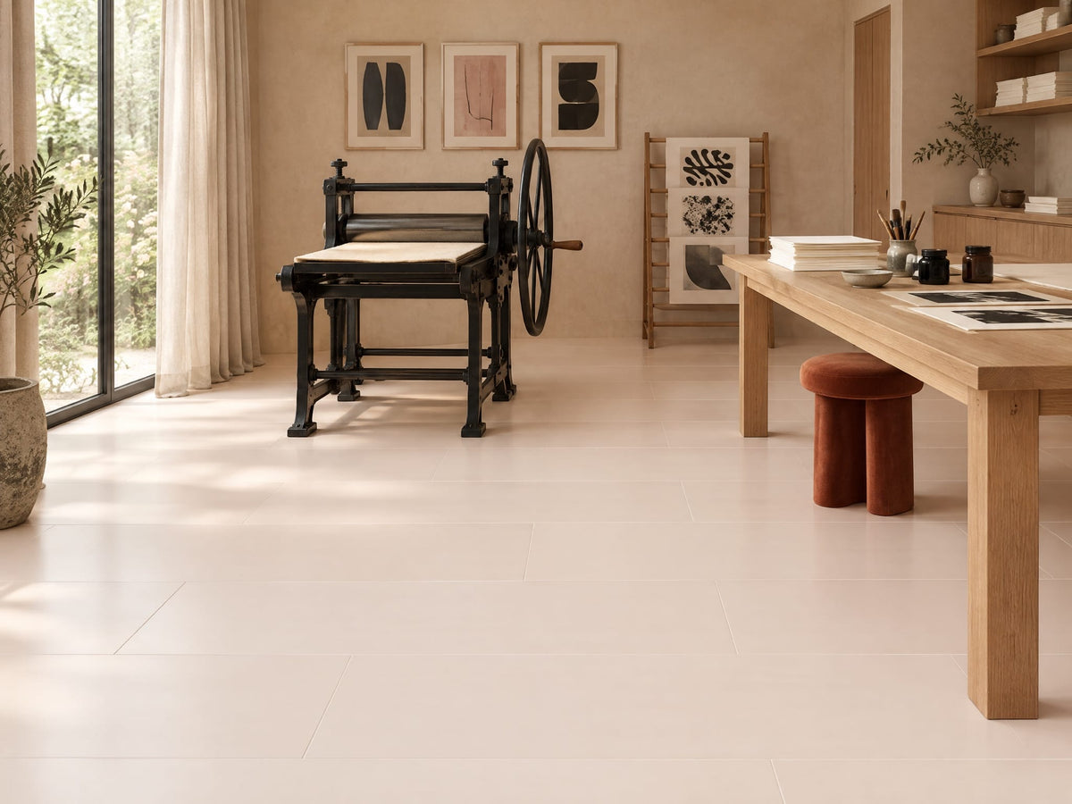 Hint of Rose tile in a home printmaking room
