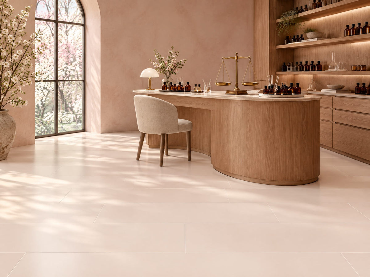 Hint of Rose tile in a perfumery room