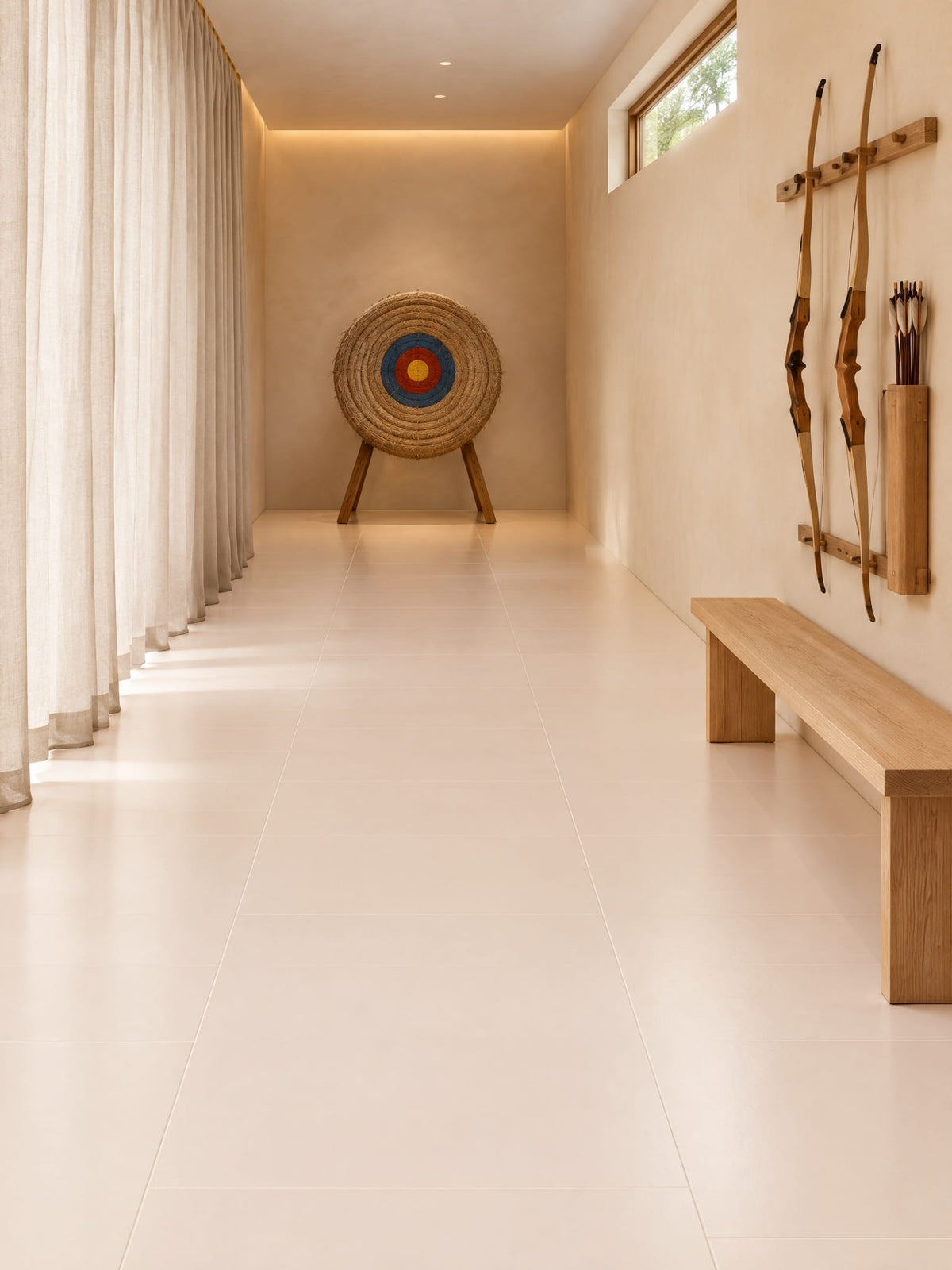 Hint of Rose tile in a home archery room