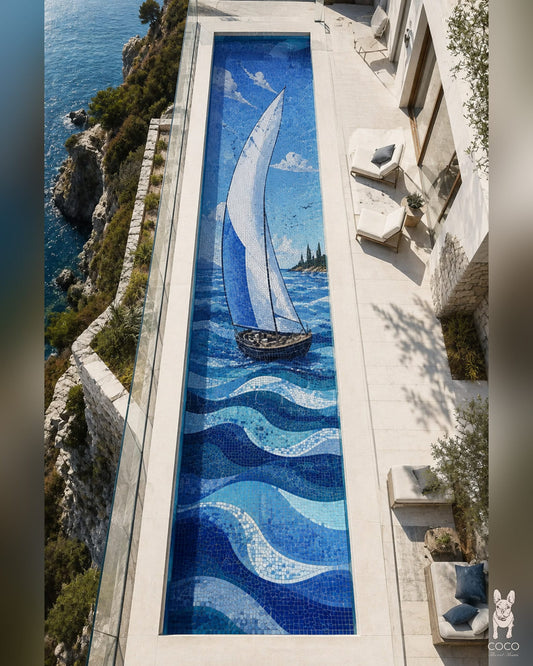 Sapphire Passage - Sailboat Seascape Glass Pool Mosaic Art