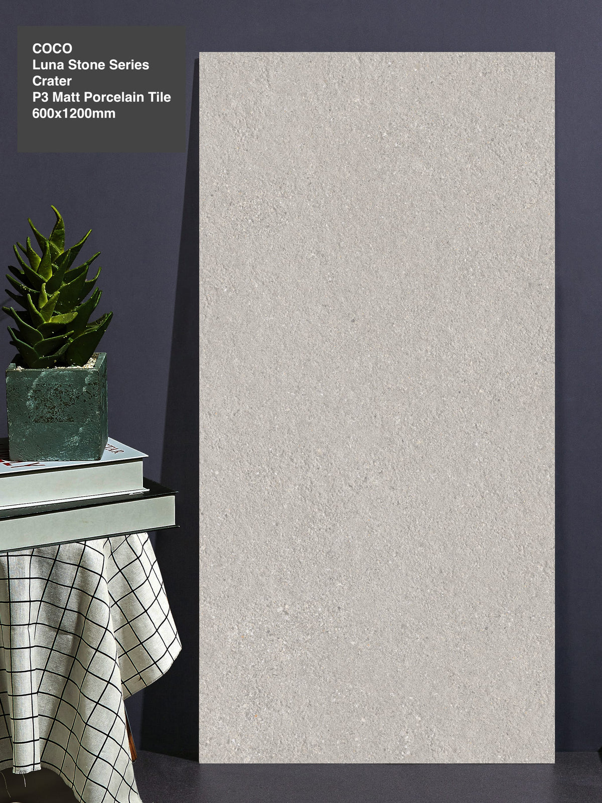 Luna Stone Crater P3 Matt 600x1200mm porcelain tile — styled interior setting