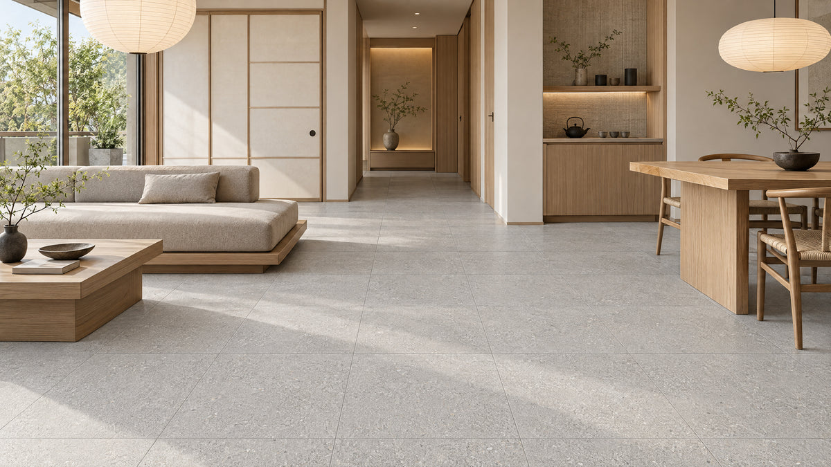Luna Stone Crater P3 Matt 600x600mm porcelain tile — apartment japanese minimal interior
