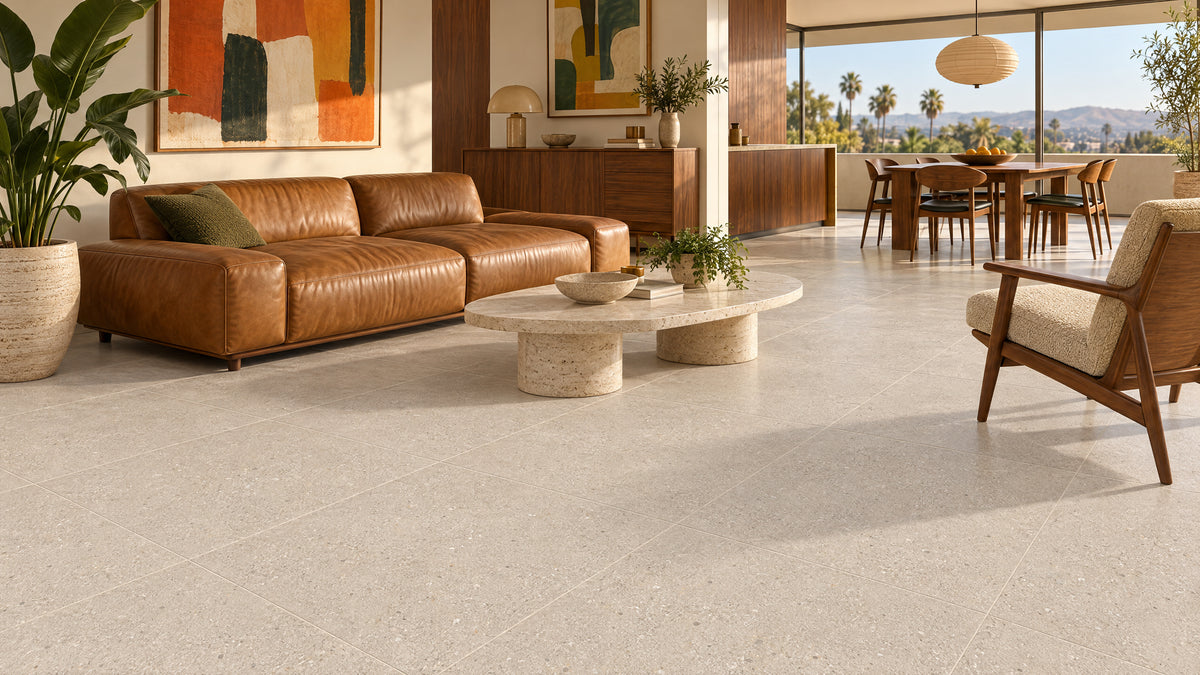 Luna Stone Dune P3 Matt 600x600mm porcelain tile — apartment midcentury interior
