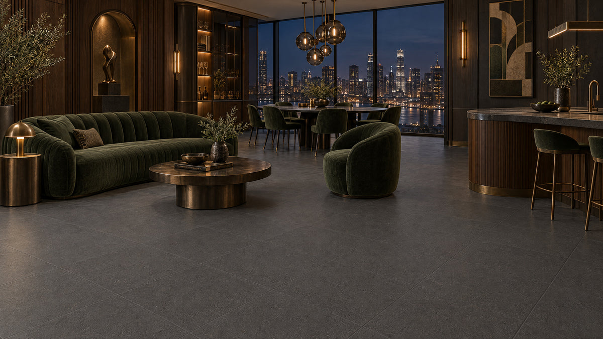 Luna Stone Eclipse P3 Matt 600x600mm porcelain tile — apartment art deco interior