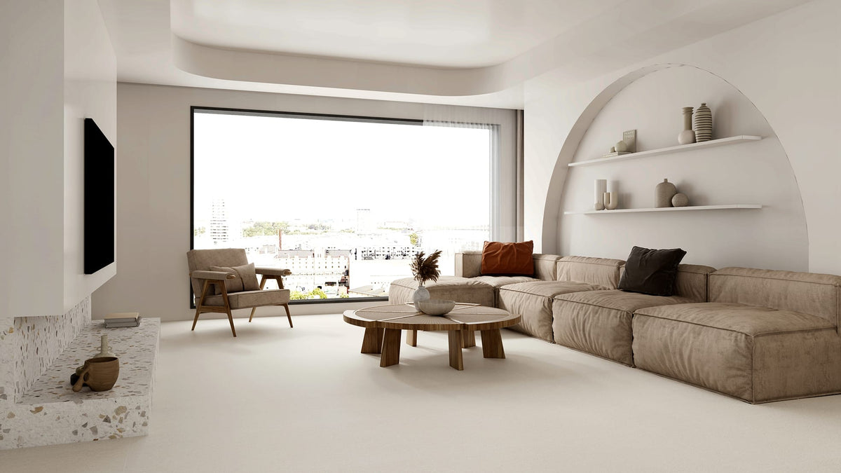 Luna Stone Pearl P3 Matt 600x1200mm porcelain tile — interior look 1