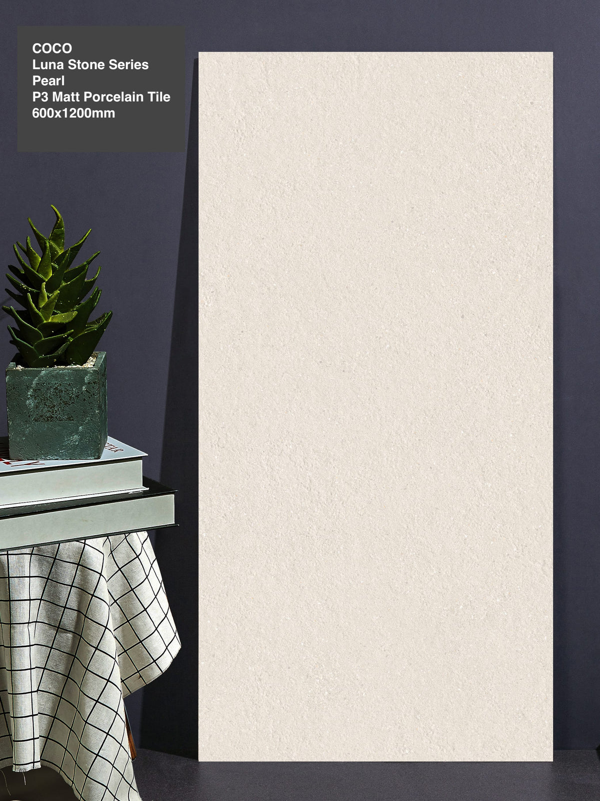 Luna Stone Pearl P3 Matt 600x1200mm porcelain tile — styled interior setting