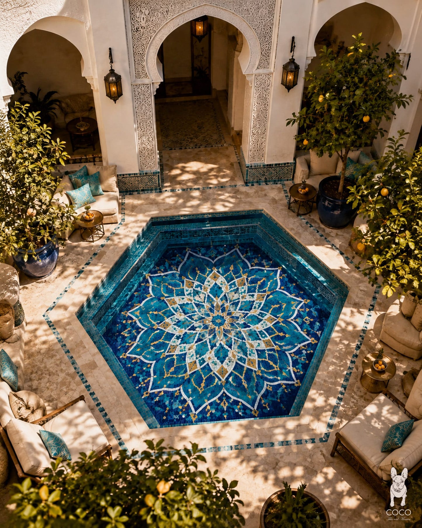 Azure Star Mandala - Geometric Glass Pool Mosaic Art