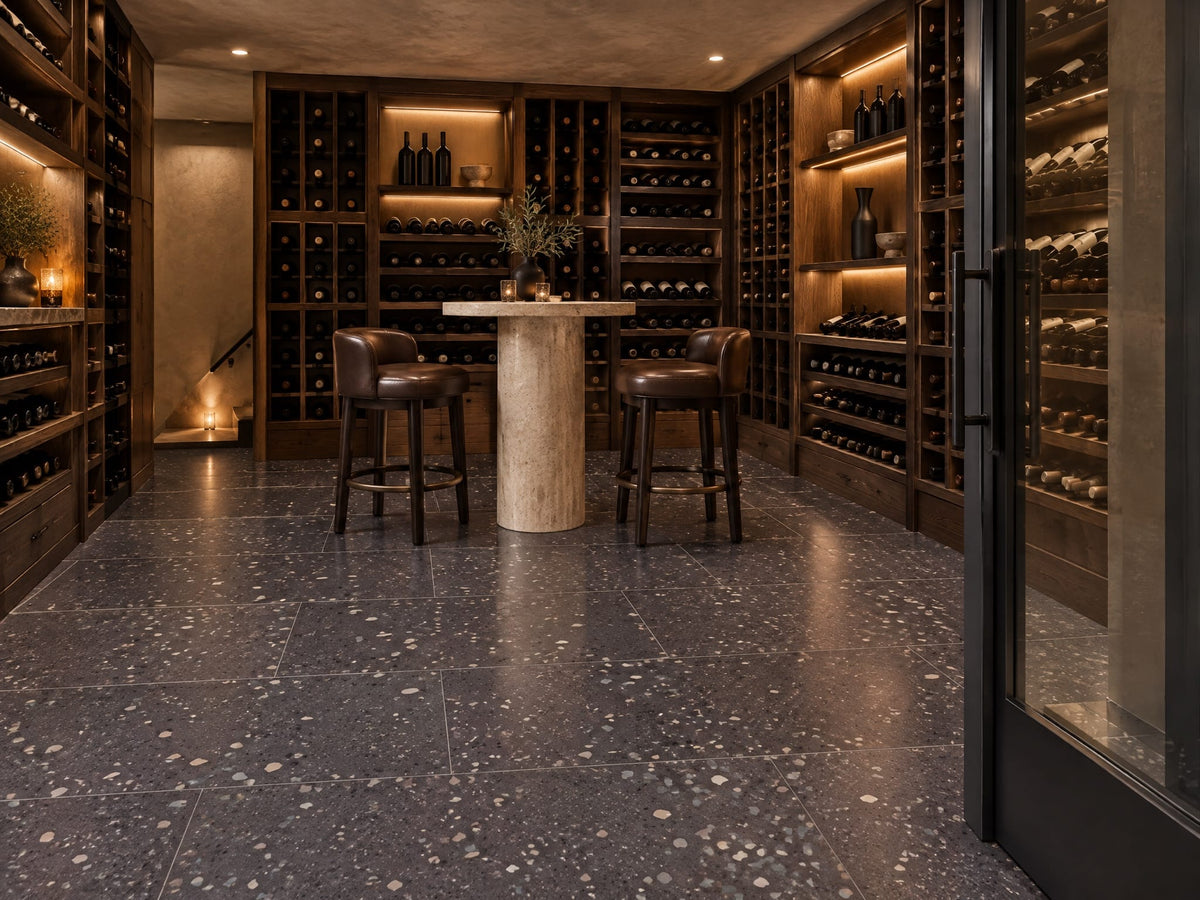 Rainy Day tiles in a residential wine room interior