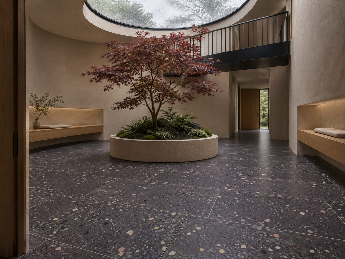 Rainy Day tiles in a plant atrium interior