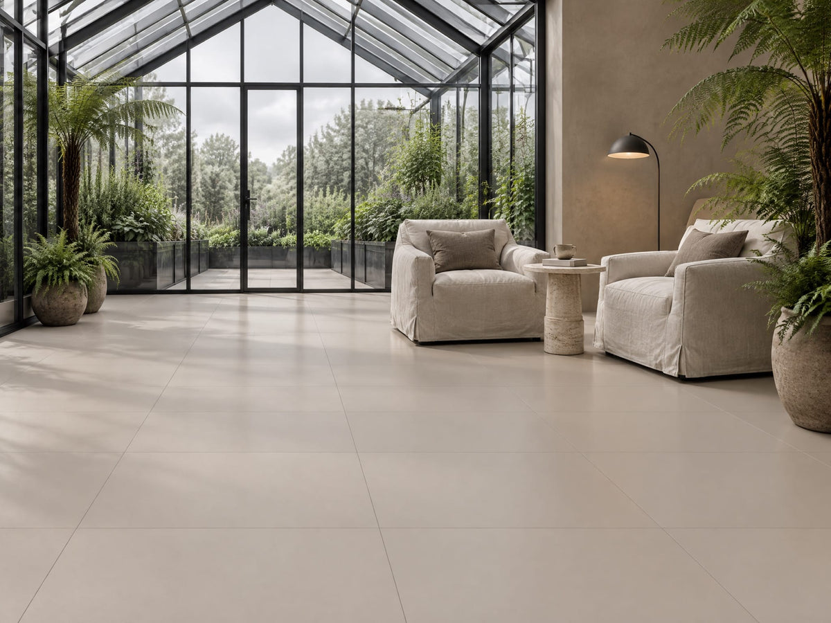 Scallopini tile in a hobby greenhouse lounge