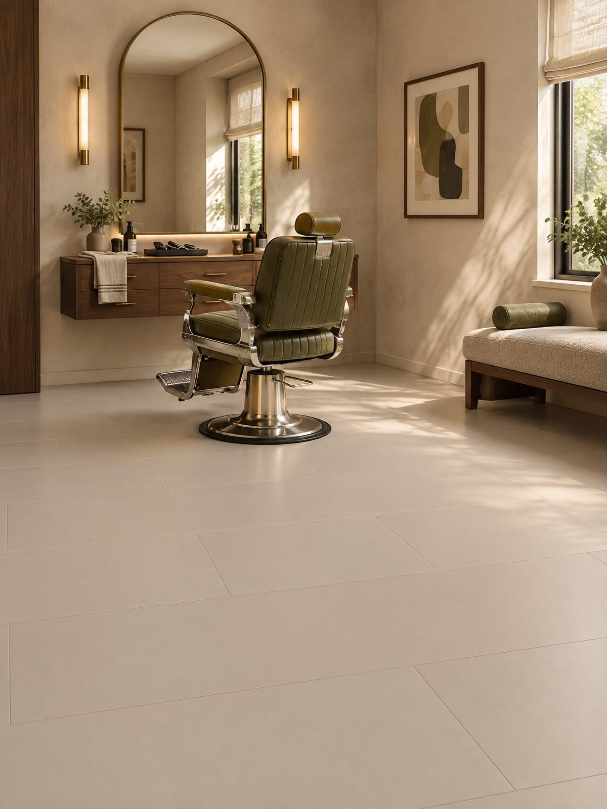 Scallopini tile in a home barber room
